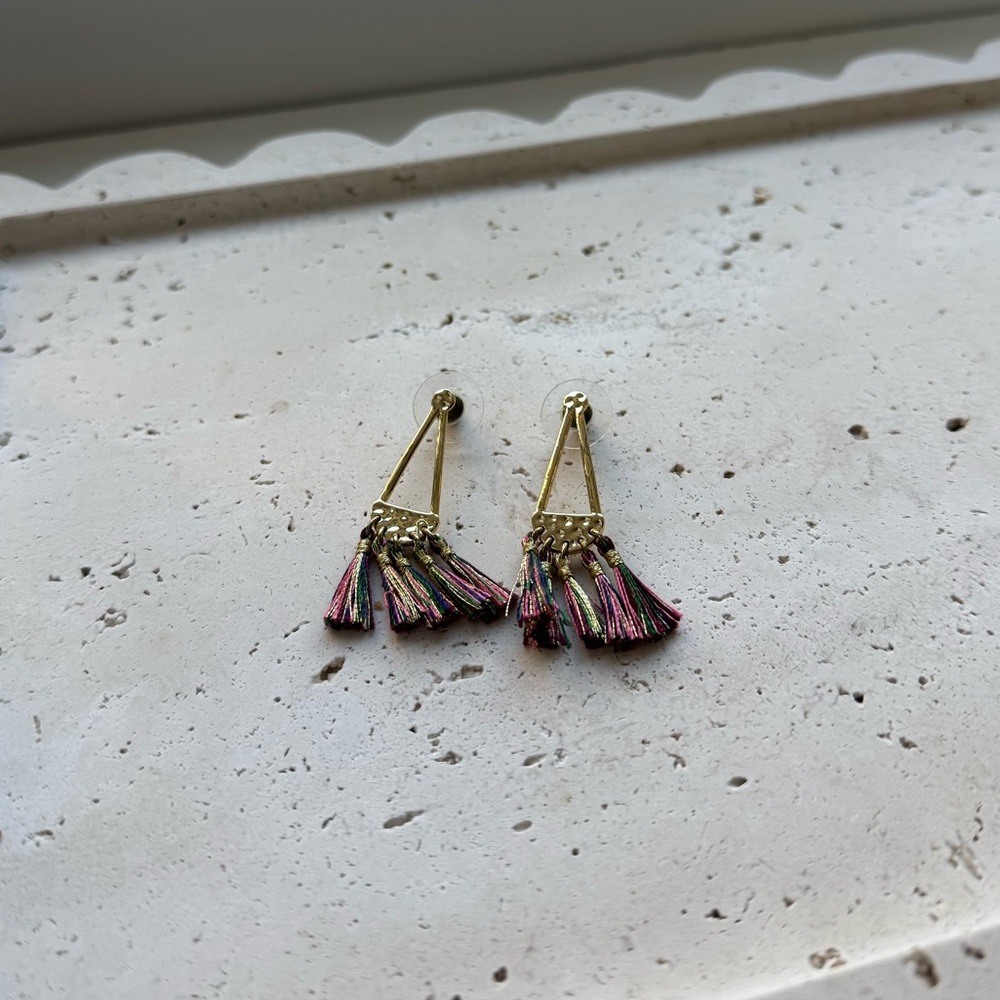 Gold and Multicolor Tassel Earrings